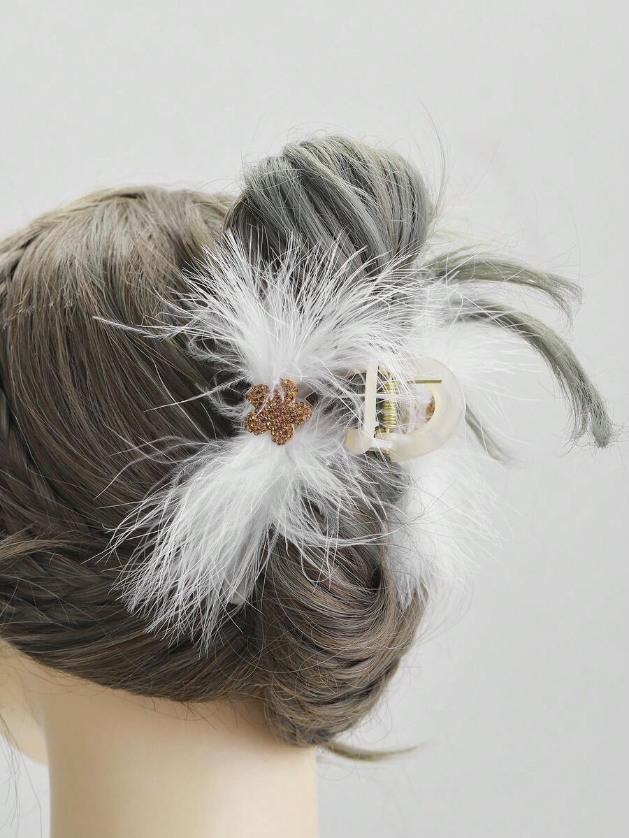 1pc Rhinestone Decor Shiny Hair Clip For Women's Ballroom Party - White - View 1