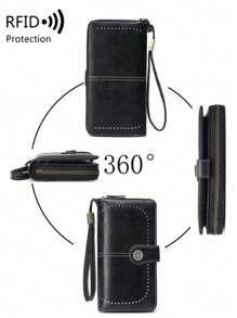 RFID Thời trang nữ cổ điển sức chứa lớn khóa kéo da PU thường ngày đồng xu cho phụ nữ 2 kiểu dáng để lựa chọn cho ví nam ví dài ví đeo tay - màu đen - Xem 4