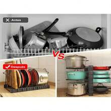 Organizador de Ollas y Sartenes de 8 Capas, Organizador de Sartenes para Armario, Estante de Ollas 3 Métodos de Bricolaje, Ajustable para Almacenar y Organizar Gabinetes de Cocina - Negro - Ver 2