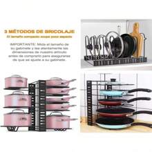 Organizador de Ollas y Sartenes de 8 Capas, Organizador de Sartenes para Armario, Estante de Ollas 3 Métodos de Bricolaje, Ajustable para Almacenar y Organizar Gabinetes de Cocina - Negro - Ver 3