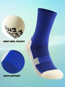 FLSHMCEN 男士足球襪防滑1對,帶著防滑垫的足球籃球運動襪 - 藍色 - 查看 4