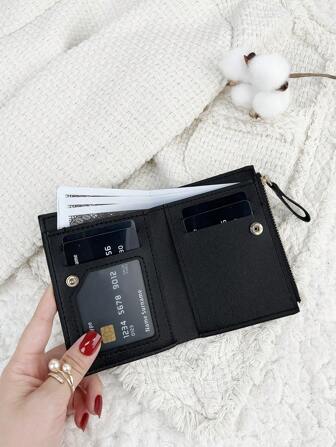 SOUTHLAND&KANGAROO Billetera plegable con detalle de letra negra, billetera pequeña de piel sintética fina y ligera con bolsillo plegable, cartera de mujer elegante y moderna, ideal como regalo de cumpleaños, aniversario, San Valentín o para uso diario