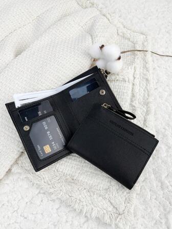 SOUTHLAND&KANGAROO Billetera plegable con detalle de letra negra, billetera pequeña de piel sintética fina y ligera con bolsillo plegable, cartera de mujer elegante y moderna, ideal como regalo de cumpleaños, aniversario, San Valentín o para uso diario