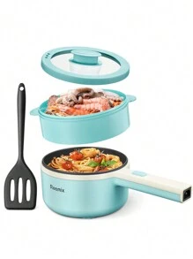 Reemix Hot Pot Electric With Steamer, 1.6L(54.11oz) Ramen Cooker Non-Stick Sauté Pan For Steak, Egg, Fried Rice, Ramen, Oatmeal, Soup, Portable Personal Hot Pot Perfect Suit For Dorm Room And Apartment - Màu xanh Cadet - Xem 1