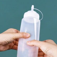 厚型pe瓶身帶刻度擠壓瓶,適用於番茄醬、沙拉醬、塑料調味料分配器瓶,有噴嘴,可裝果醬 - 白色 - 查看 4