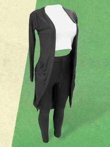 Conjunto Ensamble cardgan + top blusa + pantalon ligero estretch comodo - Negro - Ver 3