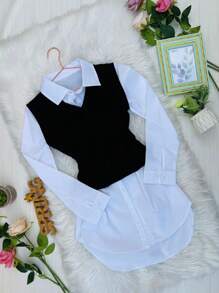 CAMISA CON CHALECO CASUAL FORMAL MUJER - Negro - Ver 1