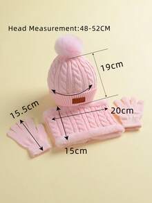 1套無性別帽子圍巾手套套裝,帶單球球,扭曲紋織造,適用於2-5歲兒童日常穿著和冬季保暖 - 淺粉色 - 查看 6