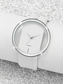 Women's Simple Fashionable Quartz Wristwatch With Hollow Out Dial & Pu Leather Strap As A Gift For Students Returning To School