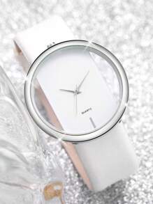 Women's Simple Fashionable Quartz Wristwatch With Hollow Out Dial & Pu Leather Strap As A Gift For Students Returning To School