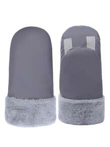 1pair Gray Baby Stroller Warm Gloves With Waterproof Fabric Lining - Grey - View 2