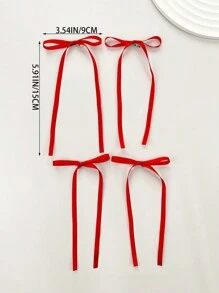 4pcs/Set Women's Red Cloth Fashionable Sweet & Cool Bow Hair Clips, Suitable For Daily Wear Cute Claw Clips Hair Claws Hair Barrettes, School Stuff, Elegant, College, Winter Outfit For Women, Bows, Christmas Outfit For Women