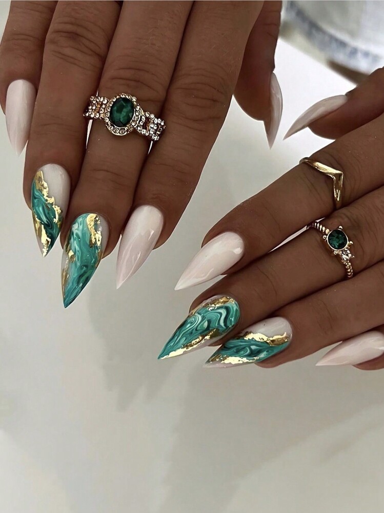 ネイルチップ 量産型 緑 グリーン キラキラ 推しネイル ゴテゴテ #22