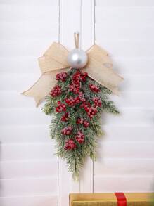 1PC 45CM(H) Simulation pine needle red fruit round ball bow Teardrop hanging Home Hotel Shopping mall Christmas party decoration - Red - View 1
