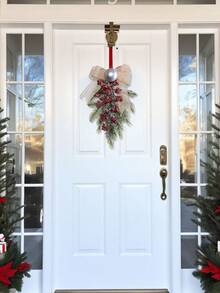 1PC 45CM(H) Simulation pine needle red fruit round ball bow Teardrop hanging Home Hotel Shopping mall Christmas party decoration - Red - View 6