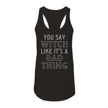 Nearly There Witch Bad Thing Graphic Black Ladies Cotton Tank Top - màu đen - Xem 2