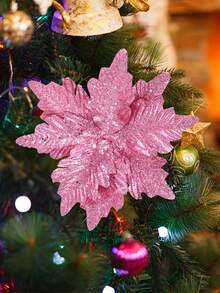 4 件粉色圣诞花枝，用于圣诞树装饰 - 粉色 - 查看 4