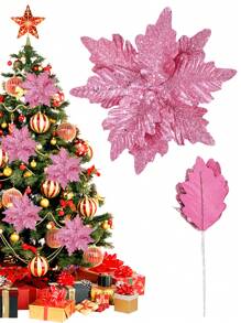 4 件粉色圣诞花枝，用于圣诞树装饰 - 粉色 - 查看 1