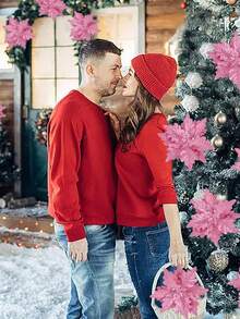 4 件粉色圣诞花枝，用于圣诞树装饰 - 粉色 - 查看 6