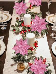 4 件粉色圣诞花枝，用于圣诞树装饰 - 粉色 - 查看 7