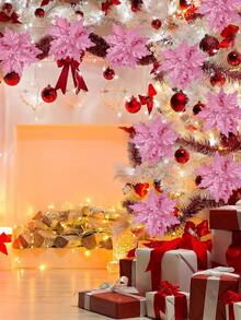 4 件粉色圣诞花枝，用于圣诞树装饰 - 粉色 - 查看 3