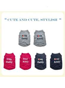 1pc Pet Dog Summer Thin Teddy Bichon Cat Outfit Couple's T-shirt Vest For Small & Medium Puppies - Hot Pink - View 3