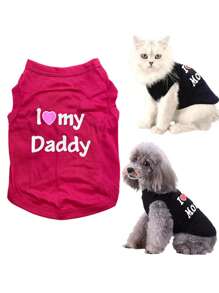 1pc Pet Dog Summer Thin Teddy Bichon Cat Outfit Couple's T-shirt Vest For Small & Medium Puppies - Hot Pink - View 1