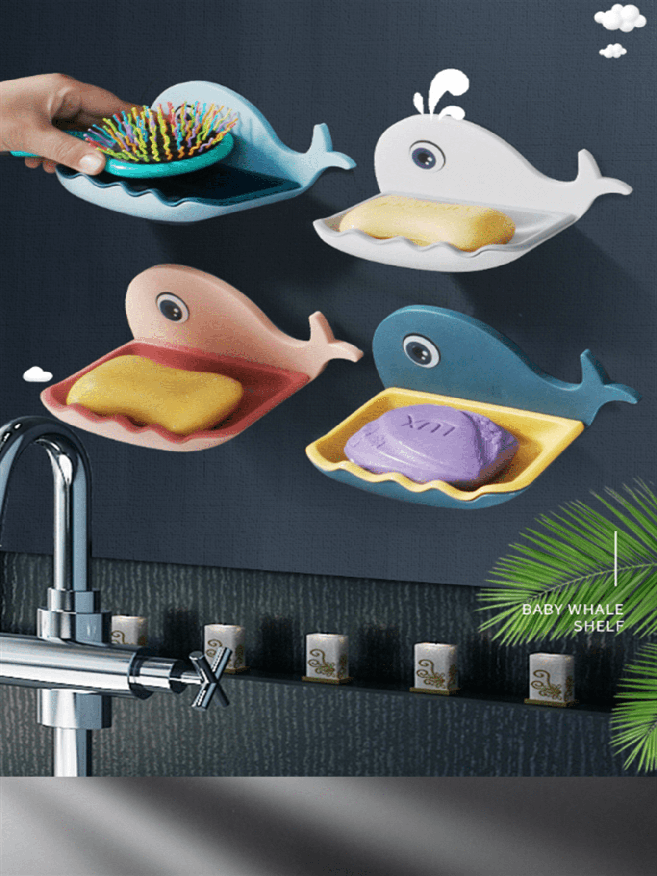 White Whale Shaped Soap Dish With Drainage Holes (no Drilling Required