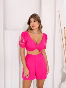 Women Two-piece Outfits - 玫紅色 - 查看 3