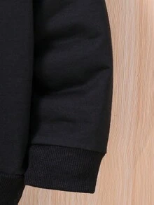 Young Girl Letter Print Lined Sport Jacket - Black - View 6