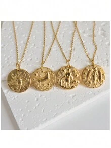 1入不鏽鋼金色黃道十二宮星座吊墜項鍊,適合女性 - 金黃色 - 查看 3