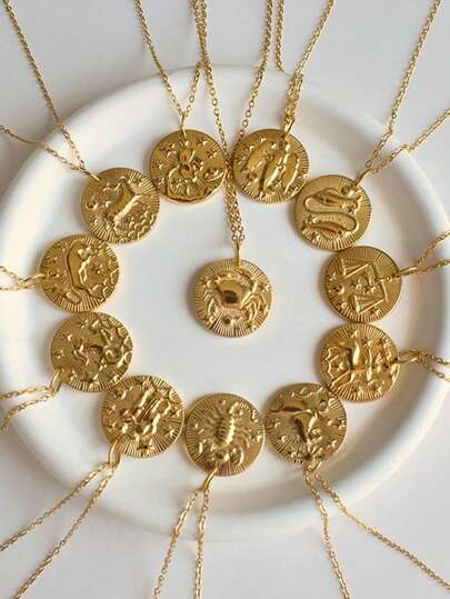 1入不鏽鋼金色黃道十二宮星座吊墜項鍊,適合女性