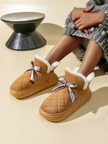 Của phụ nữ Bốt Tuyết Với Đơn giản Bowknot Đồ trang trí & Dày lên Đế Đối với Ngoài trời , Không trượt & Ấm áp Trong nhà Dép đi trong nhà Cho mùa đông - Màu Khaki - Xem 2