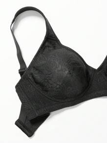 WINGSLOVE Plus Size Plain Full Coverage Wireless Bra - Black - View 9