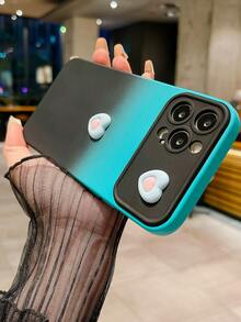 1入組新款漸變藍黑色霧面油噴心形圖案硬殼手機殼，帶有大窗口，適用於iPhone - 彩色 - 查看 2