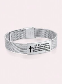 1入組可調式不鏽鋼網狀手鍊,刻有圖案,可供男女日常佩戴或作為聖誕、新年禮物