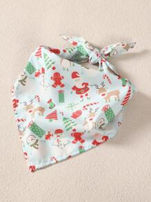 1pc Christmas Printed Pet Drool Bib, Light Blue - Baby Blue - View 1