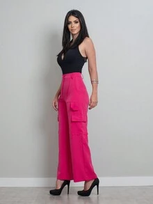 Women Pants - 玫紅色 - 查看 5