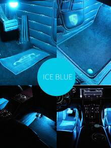 1pc car foot USB one tow four ice blue atmosphere light Car interior decorative light general purpose - Blue - View 2