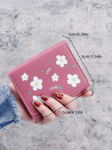 1個暗粉色花卉印花pu材質的三折迷你短錢包,適合女性日常使用,約會禮物及學生簡單的短硬幣包,卡包,多卡位,多卡空間 - 珊瑚粉 - 查看 4