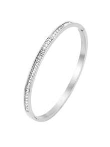 1pc Fashionable Cube Shaped Cubic Zirconia Stainless Steel Bracelet Suitable For Women