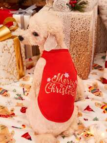 PETSIN 1件紅色寵物聖誕字母印花背心 - 彩色 - 查看 2