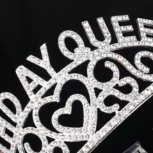 Heart Shaped Birthday Crown With Full Diamond And Letter Design, Headband For Girls In Birthday, Party, Photography - Silver - View 2