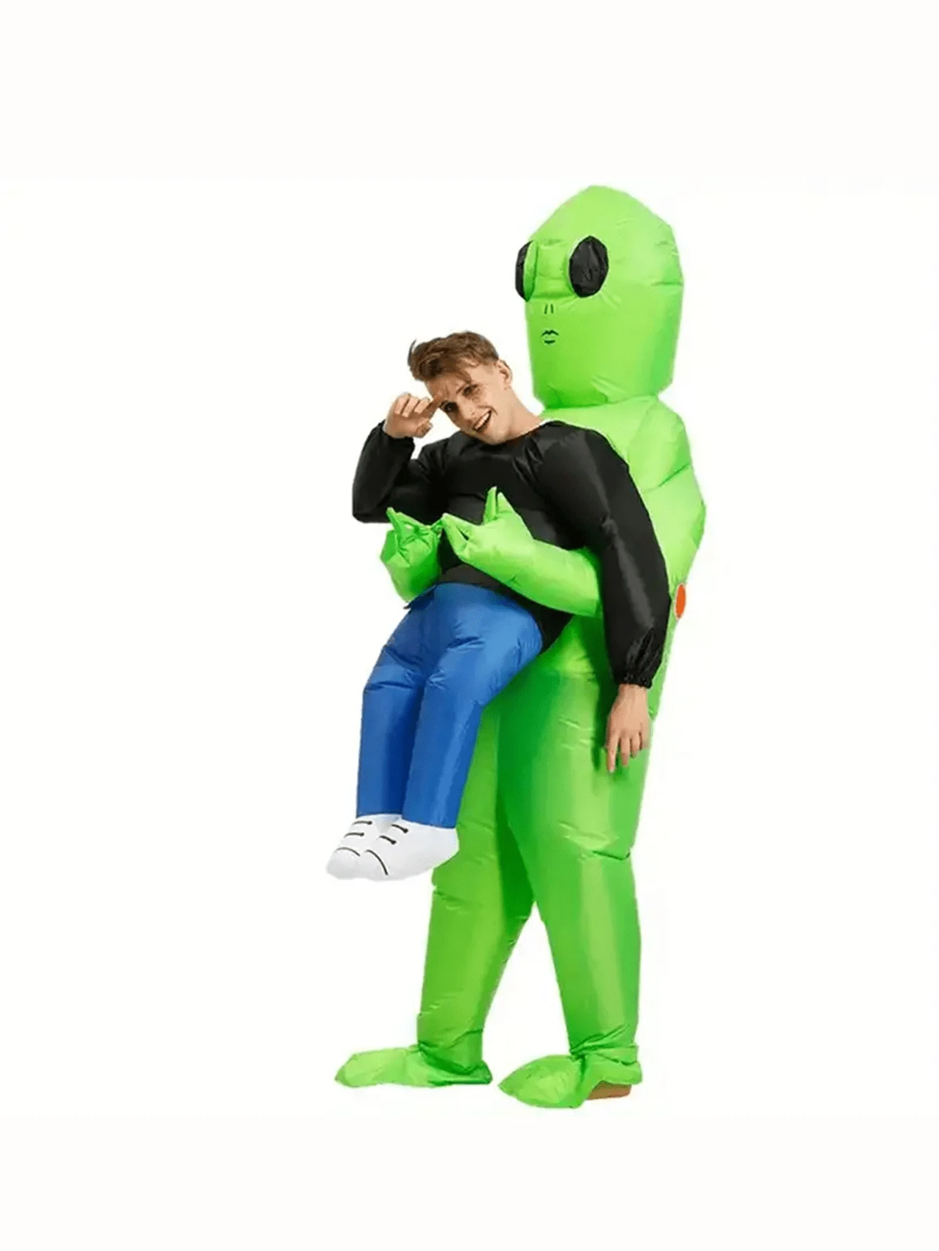 1入組防水充氣綠色外星人裝,適用於表演、派對、角色扮演和惡作劇。配備空氣泵,適合青少年使用 - 綠色 - 查看 1