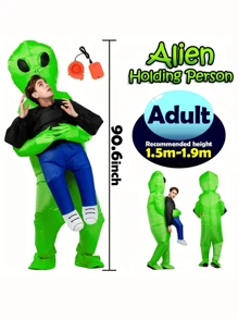 1入組防水充氣綠色外星人裝,適用於表演、派對、角色扮演和惡作劇。配備空氣泵,適合青少年使用 - 綠色 - 查看 4