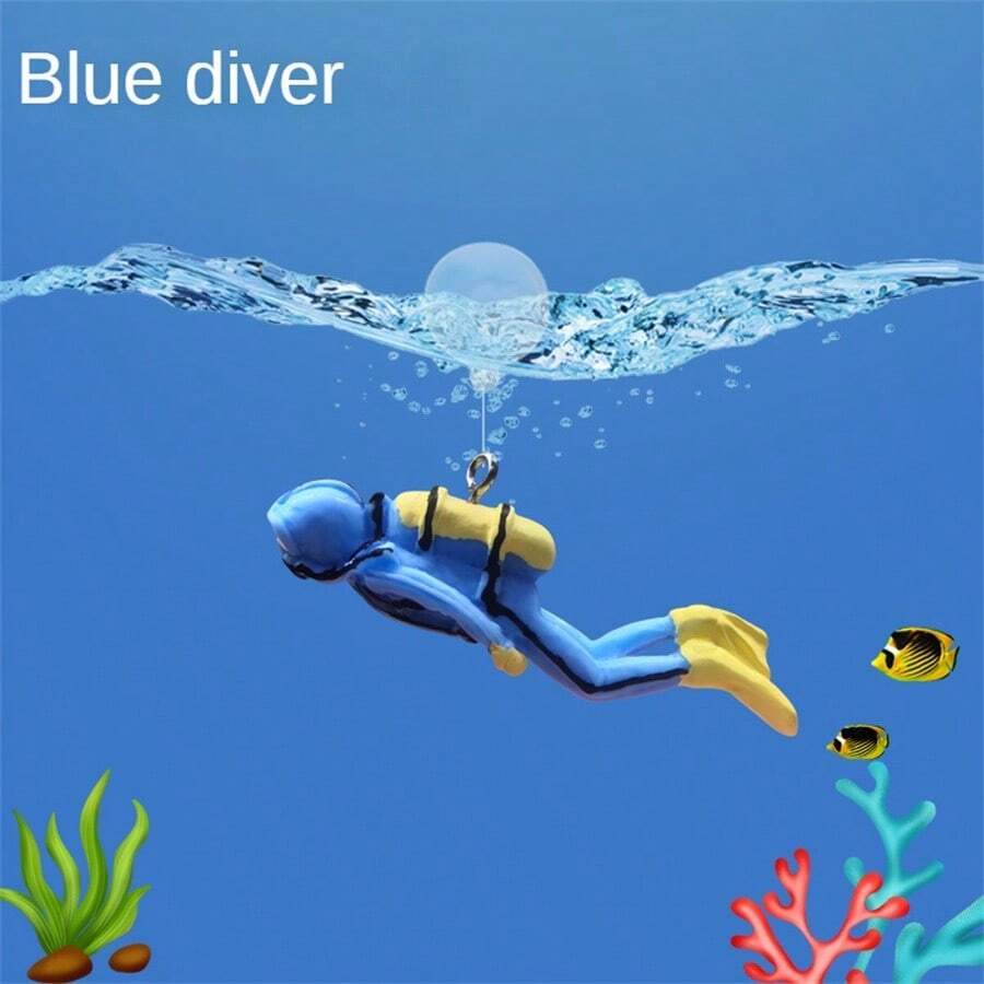 1入組新款樹脂藍色潛水員潛艇魚缸裝飾,浮球水族箱裝飾海底世界 - 藍色 - 查看 1