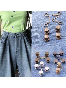 3 件套裤子腰部收紧器，可调节腰带扣套装，额外的纽扣使牛仔裤更紧，裤子纽扣调节器，牛仔裤，袖子（古铜色） - 銅色 - 查看 4