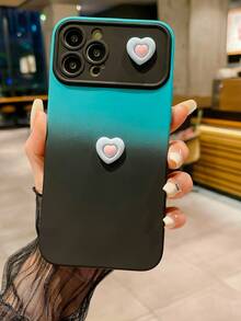 1入組新款漸變藍黑色霧面油噴心形圖案硬殼手機殼，帶有大窗口，適用於iPhone - 彩色 - 查看 1