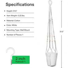 VIVOSUN 1-Pack Macrame Plant Hanger With Hook 4 Legs Cotton Rope Hanging Plant Holder For Indoor And Outdoor Decor, White