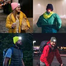 YunTuo 1pc Unisex Usb Rechargeable Led Knitted Hat With Front & Back Light, Three Adjustable Brightness Levels, Winter Warm Outdoor Sports Essential, Suitable For Daily Commuting, Walking Dog, Running, Fishing, Snow Shovel, Hiking, Cycling - Black - View 6